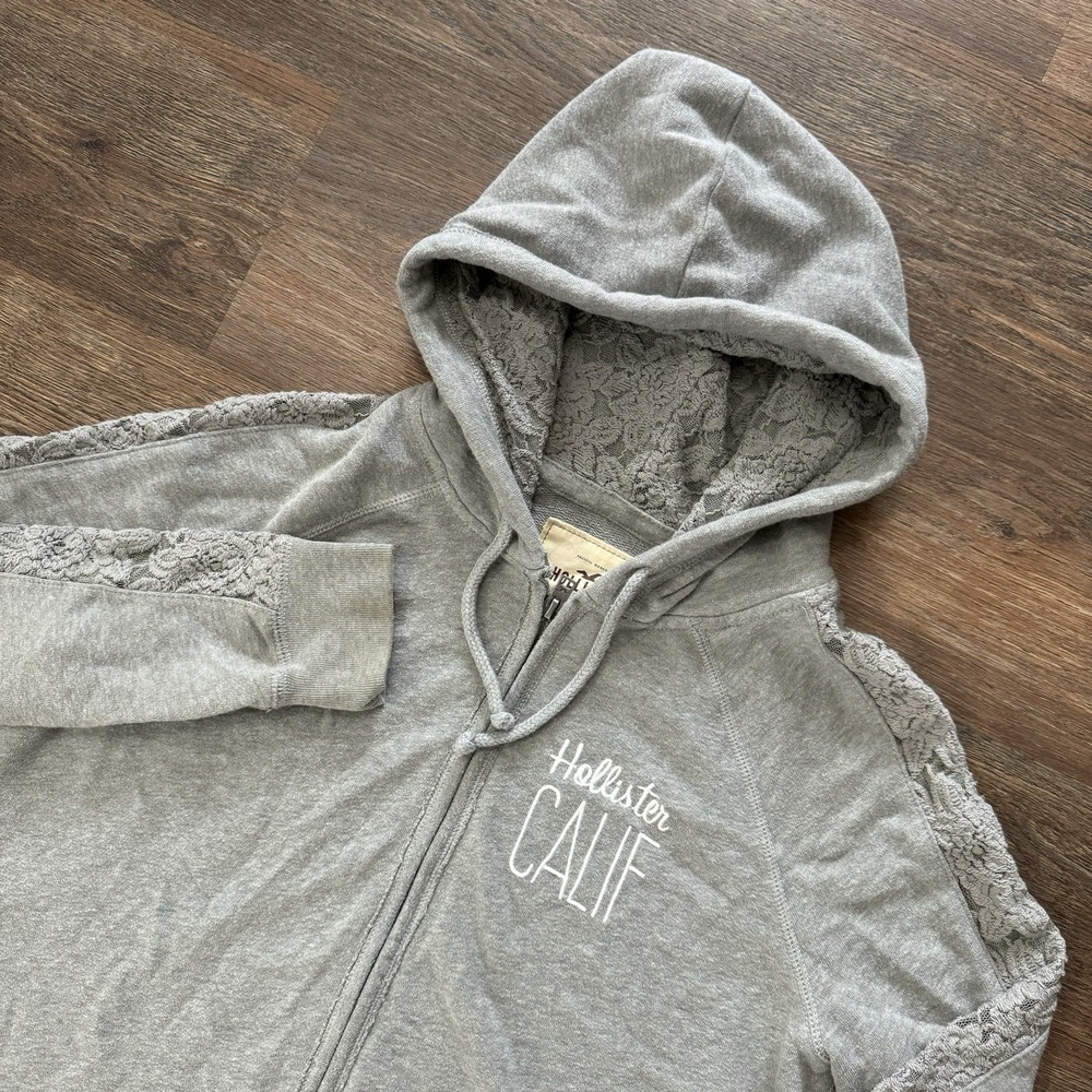 Y2K Style Hollister Full‎ Zip Grey Hooded Jacket Sz L Lace Bella Swan Core